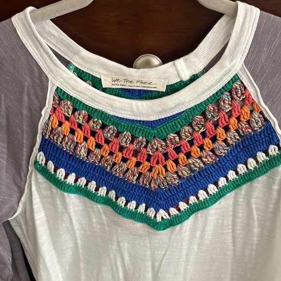 FREE PEOPLE WE THE FREE multicolor macrame t-shirt Size XS/S - Picture 5 of 11